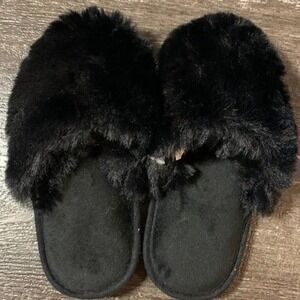 PJ Couture Fur Slippers Black Size S 5/6 Women Cozy Soft Slip On NWT